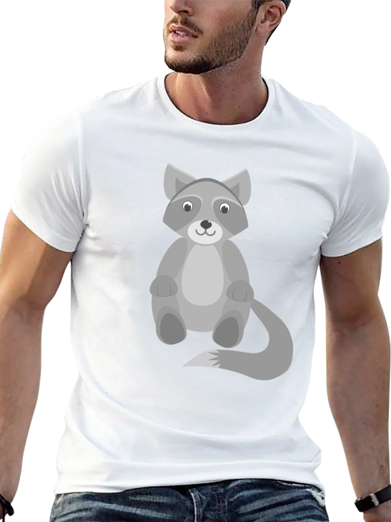 Cartoon Raccoon Graphic Print Black T-Shirt