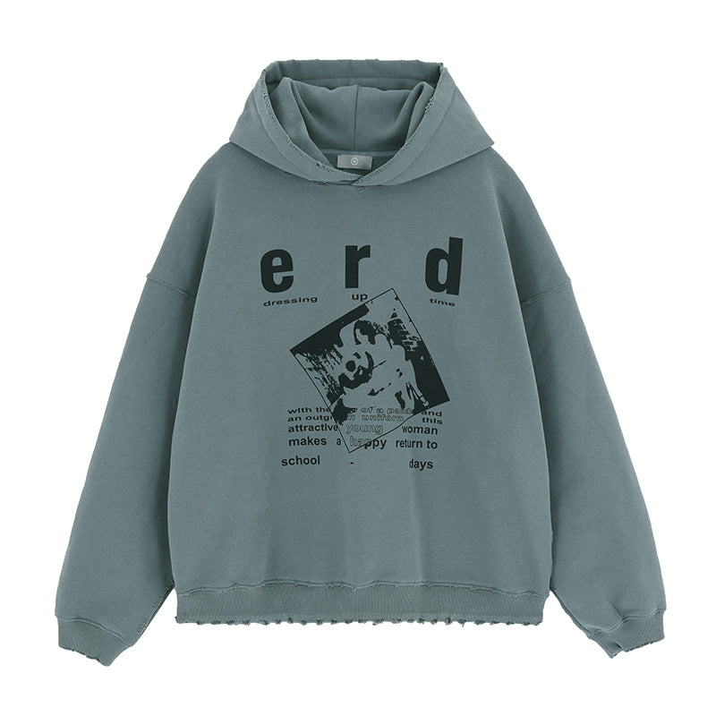 Men's Clothing Melancholic Rich Second Generation Printed Fleece Retro Hooded Sweatshirt