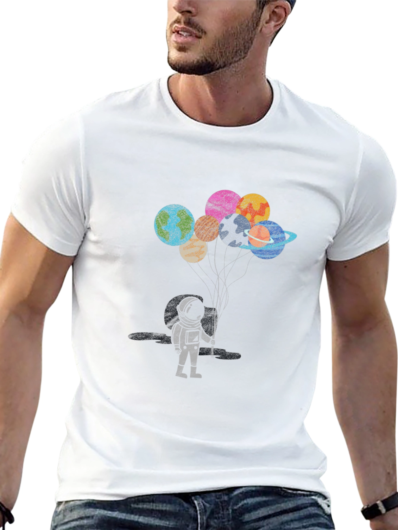 Astronaut Planet Balloons Graphic T-Shirt