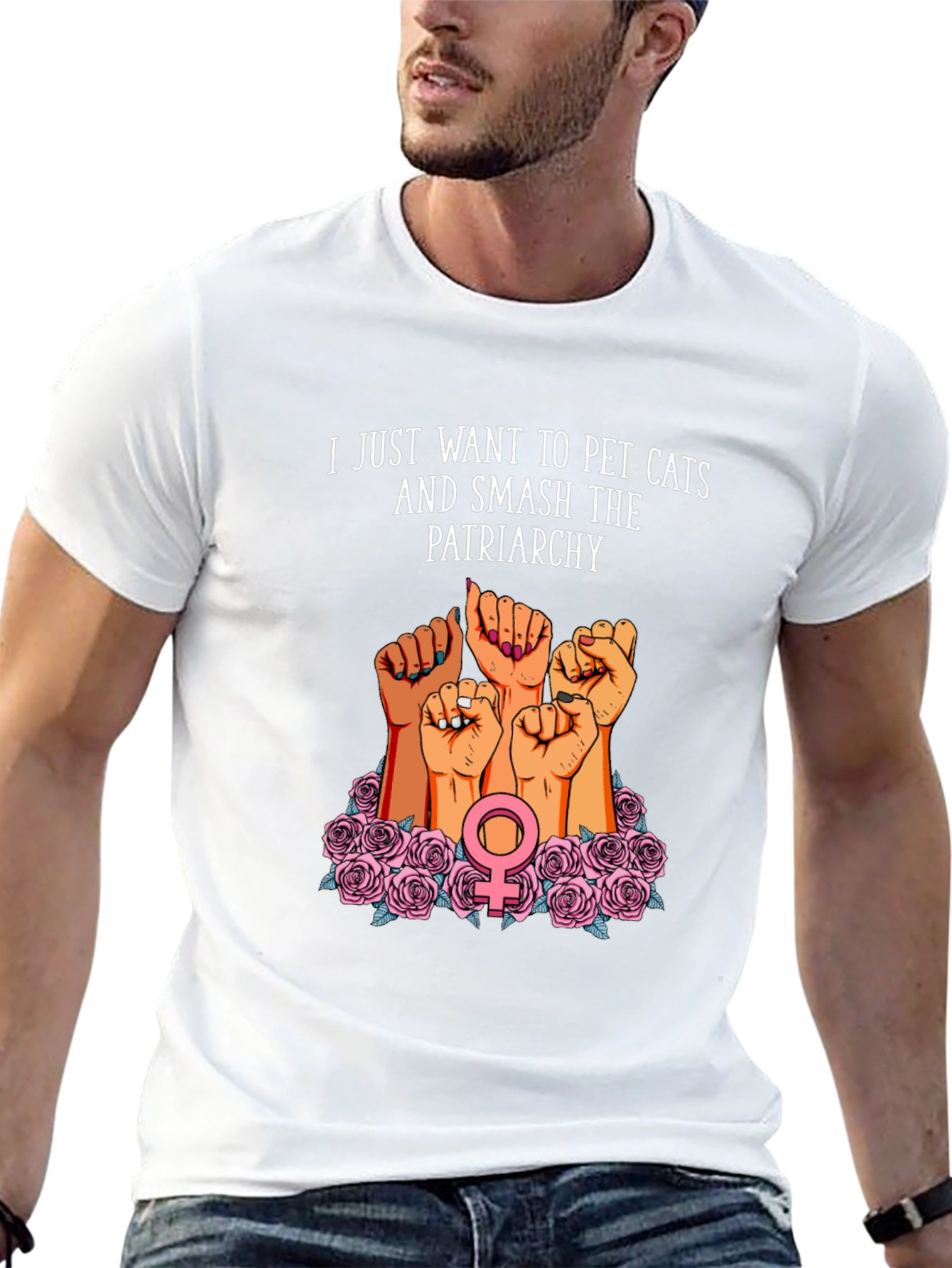 Feminist Graphic T-Shirt: Pet Cats & Smash Patriarchy