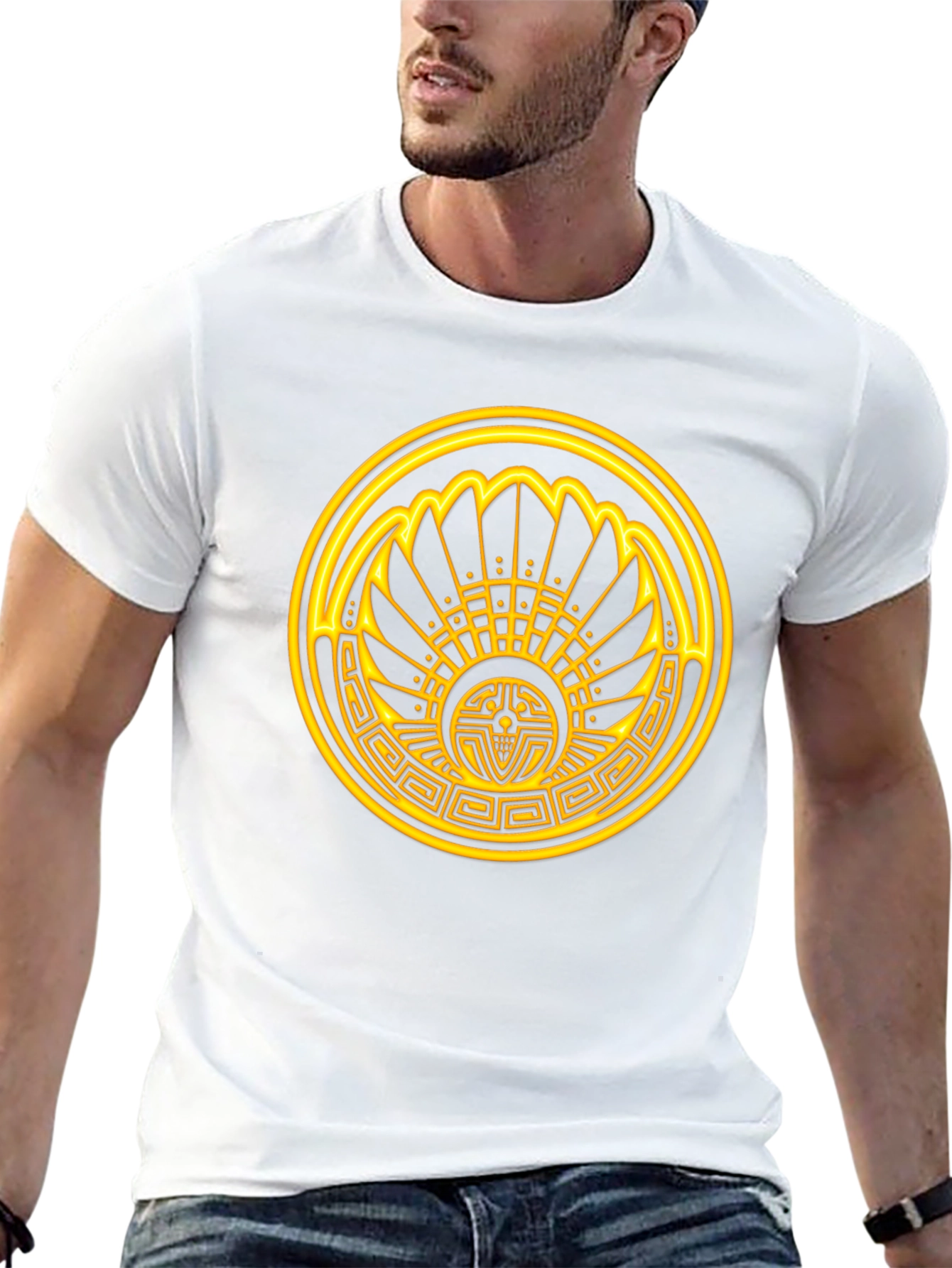 Aztec Sun T-Shirt - Golden Design on Black Cotton