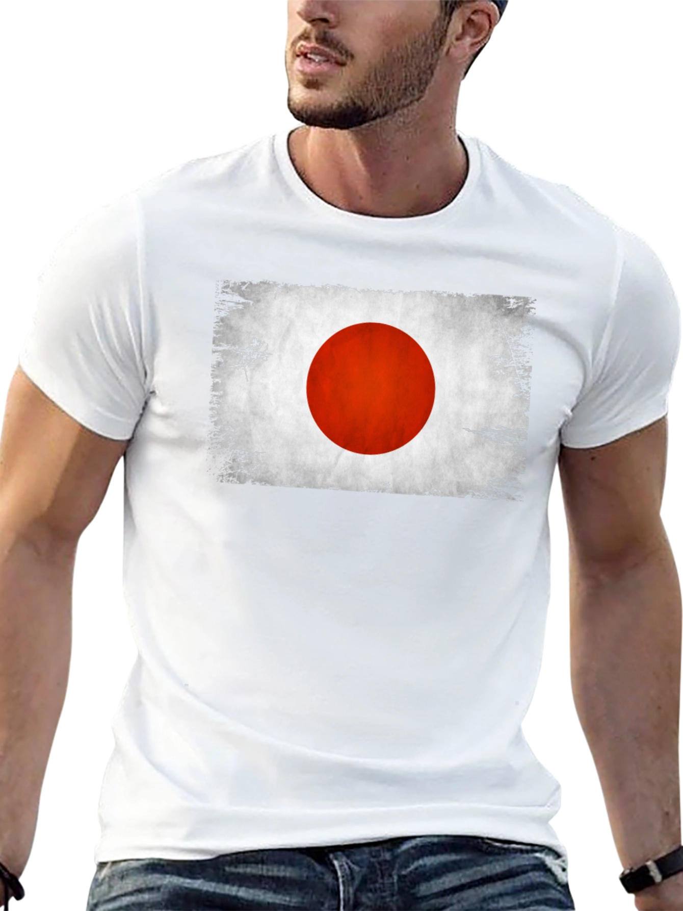 Japan Flag Graphic T-Shirt Distressed Look