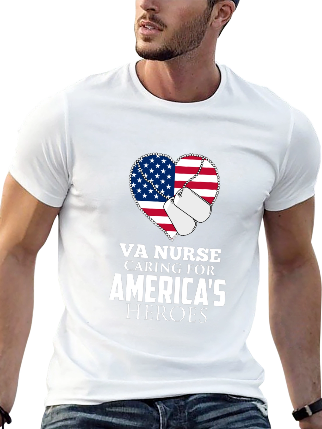 VA Nurse American Flag Heart T-Shirt