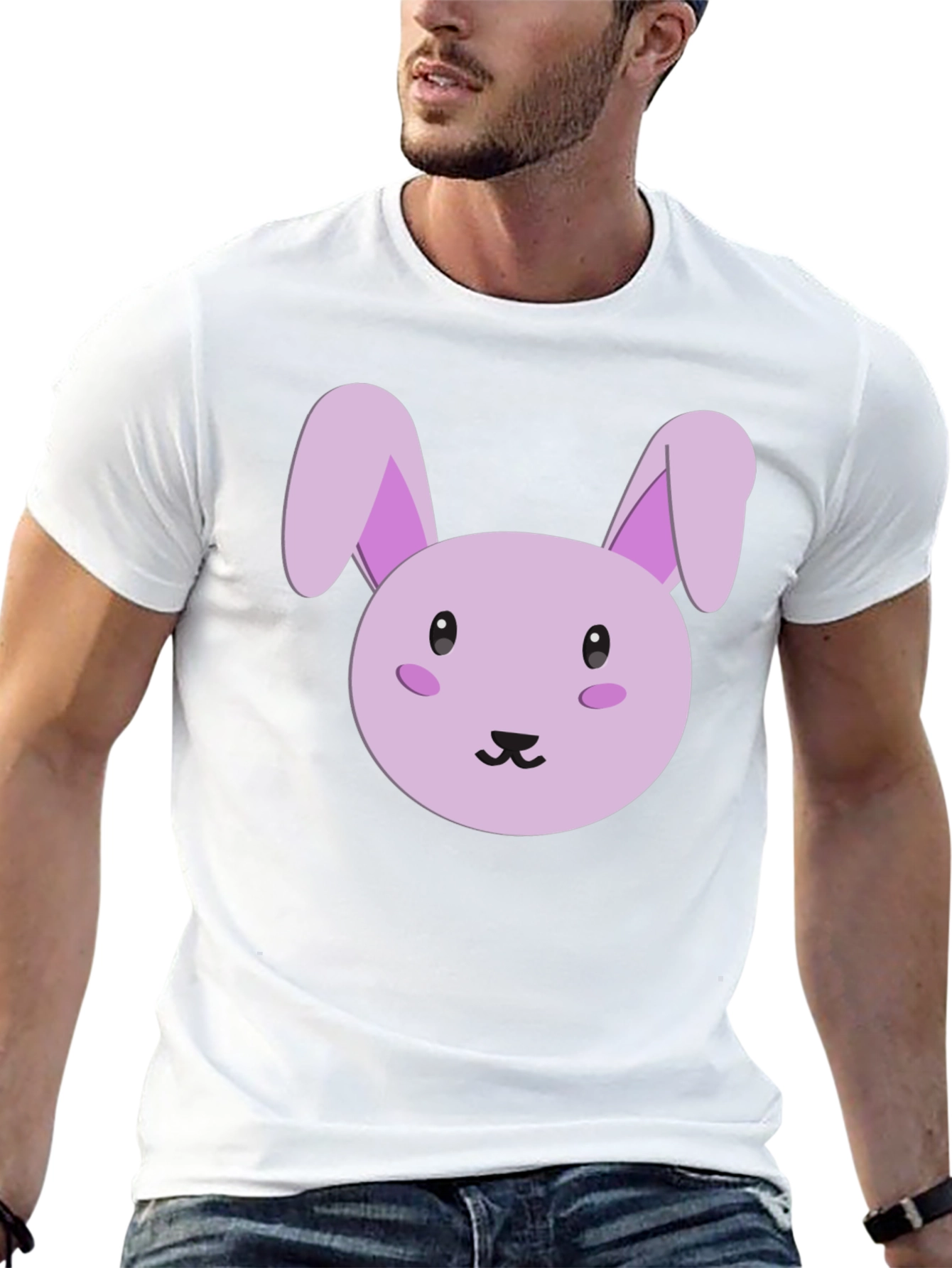 Cute Cartoon Bunny Graphic Tee - Black