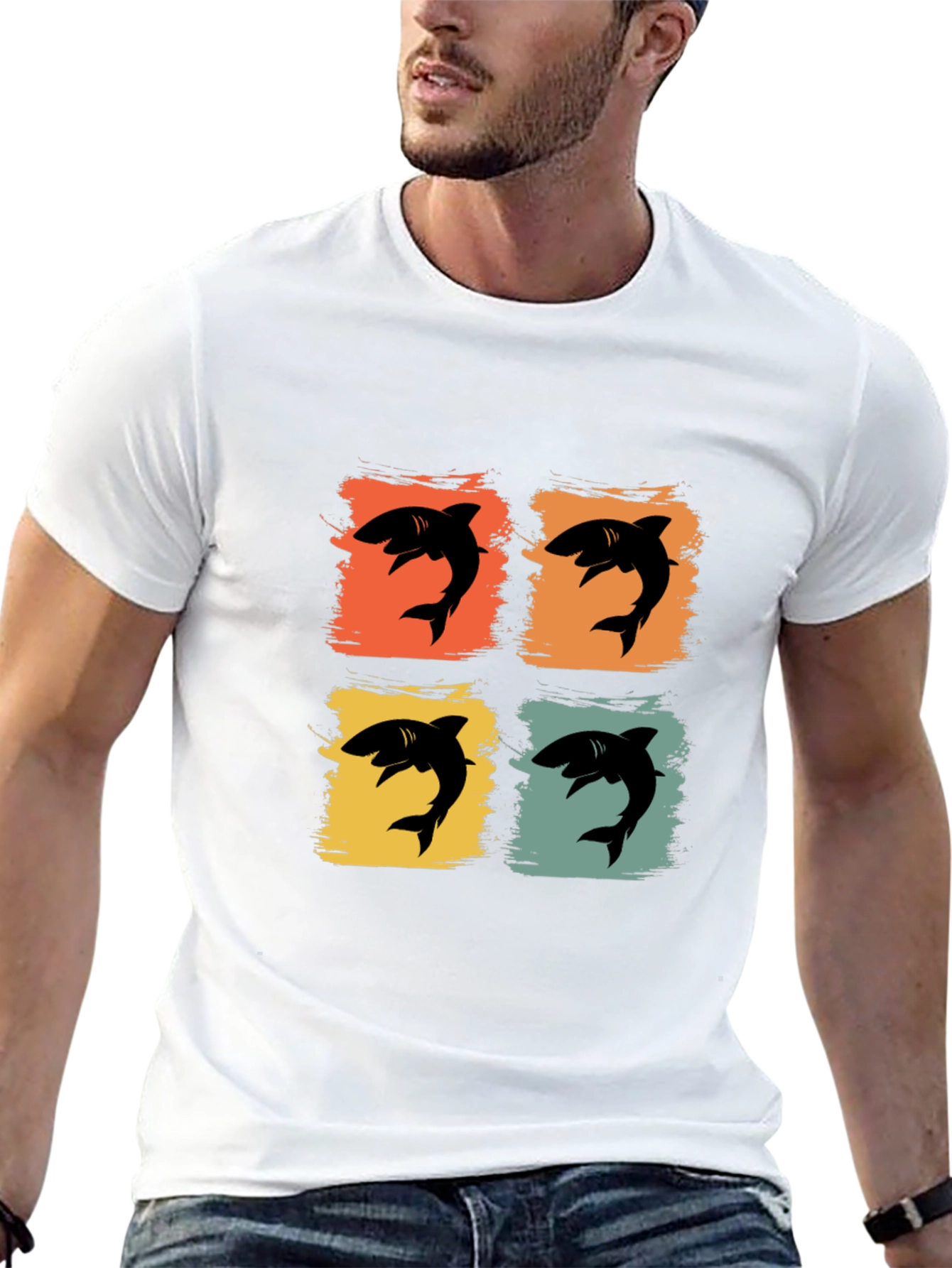 Retro Shark T-Shirt - Four Graphic Pop Art Design