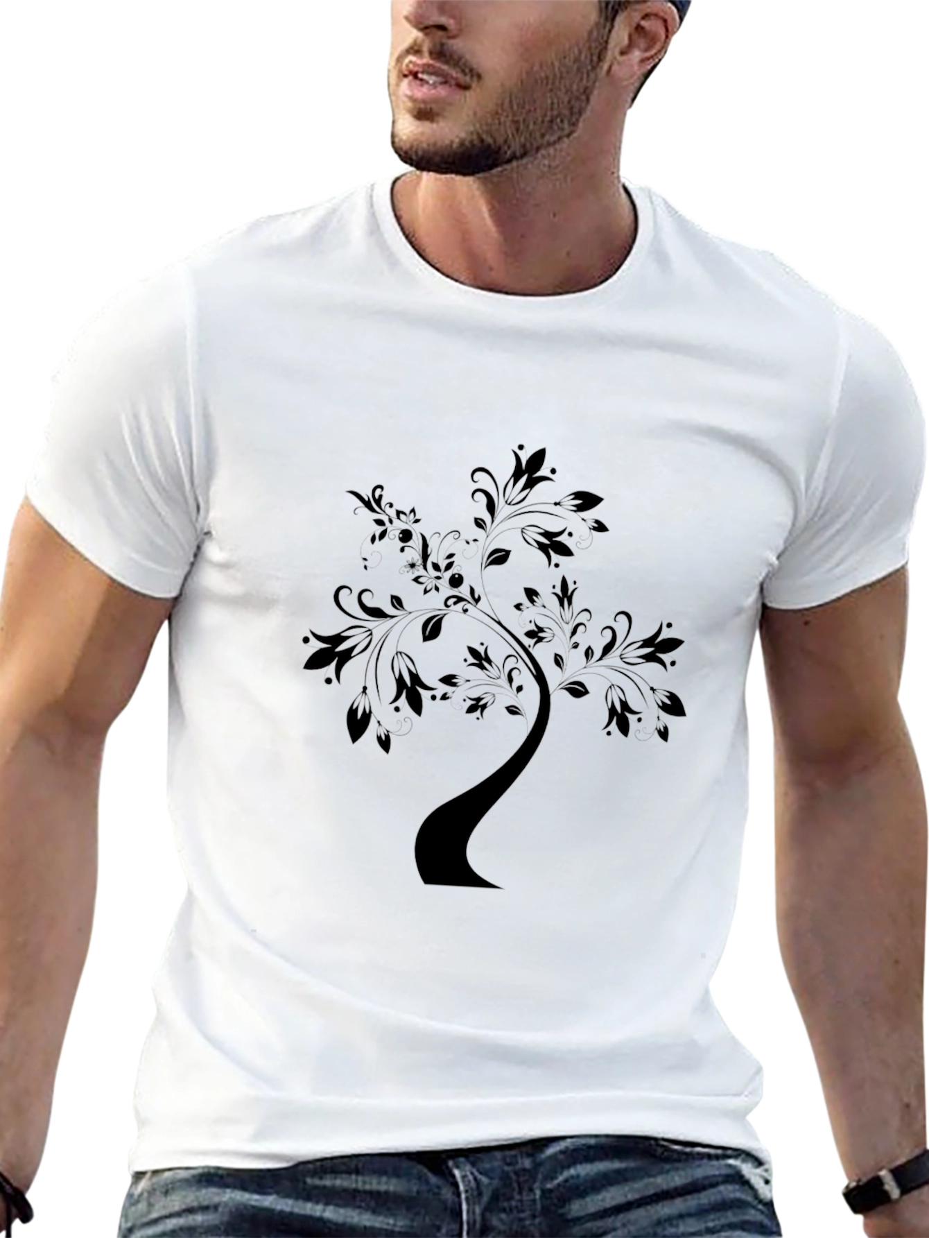 Elegant Tree Graphic Black T-Shirt