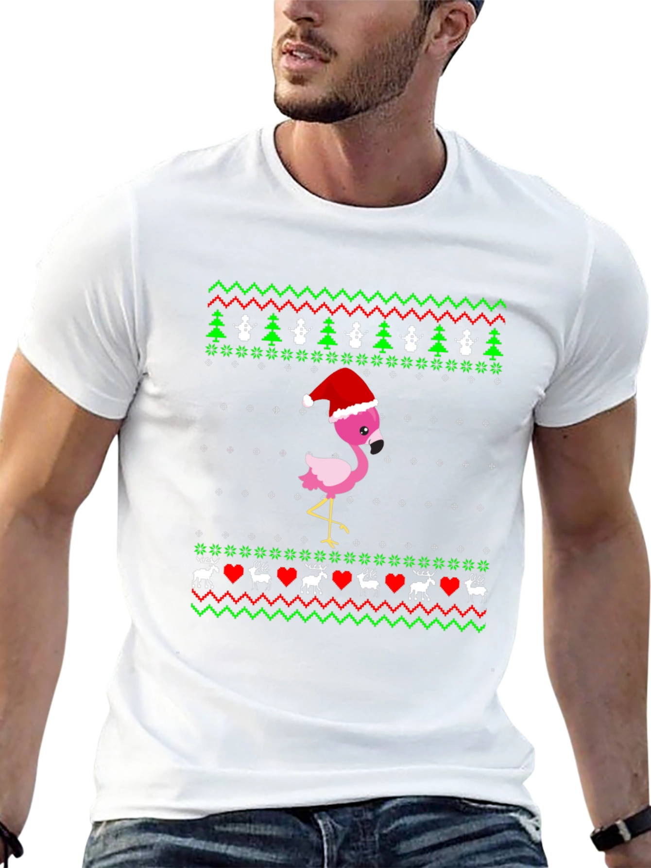 Festive Flamingo Ugly Christmas Sweater Tee