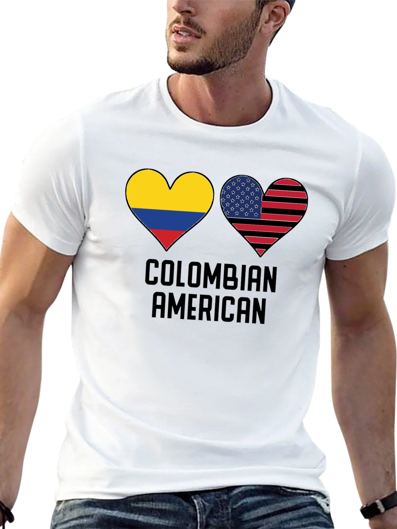 Colombian American Pride T-Shirt - Heart Flag Design