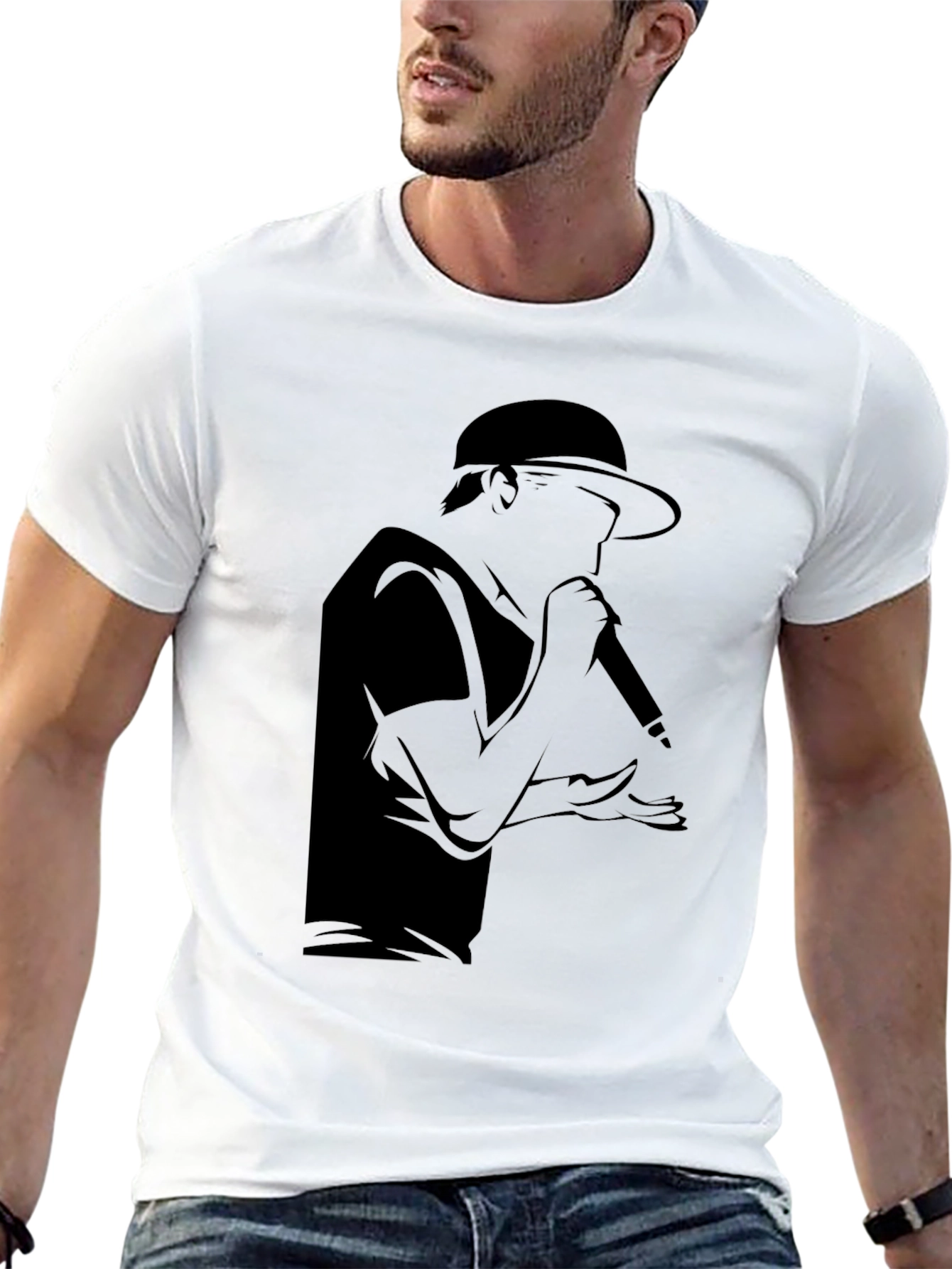 Rapper Silhouette Graphic T-Shirt - Black Cotton Tee