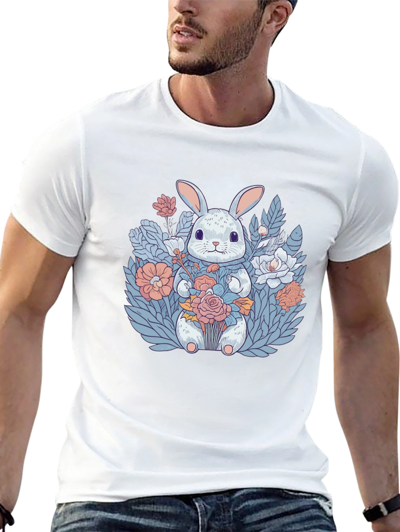 Bunny with Flowers Graphic T-Shirt