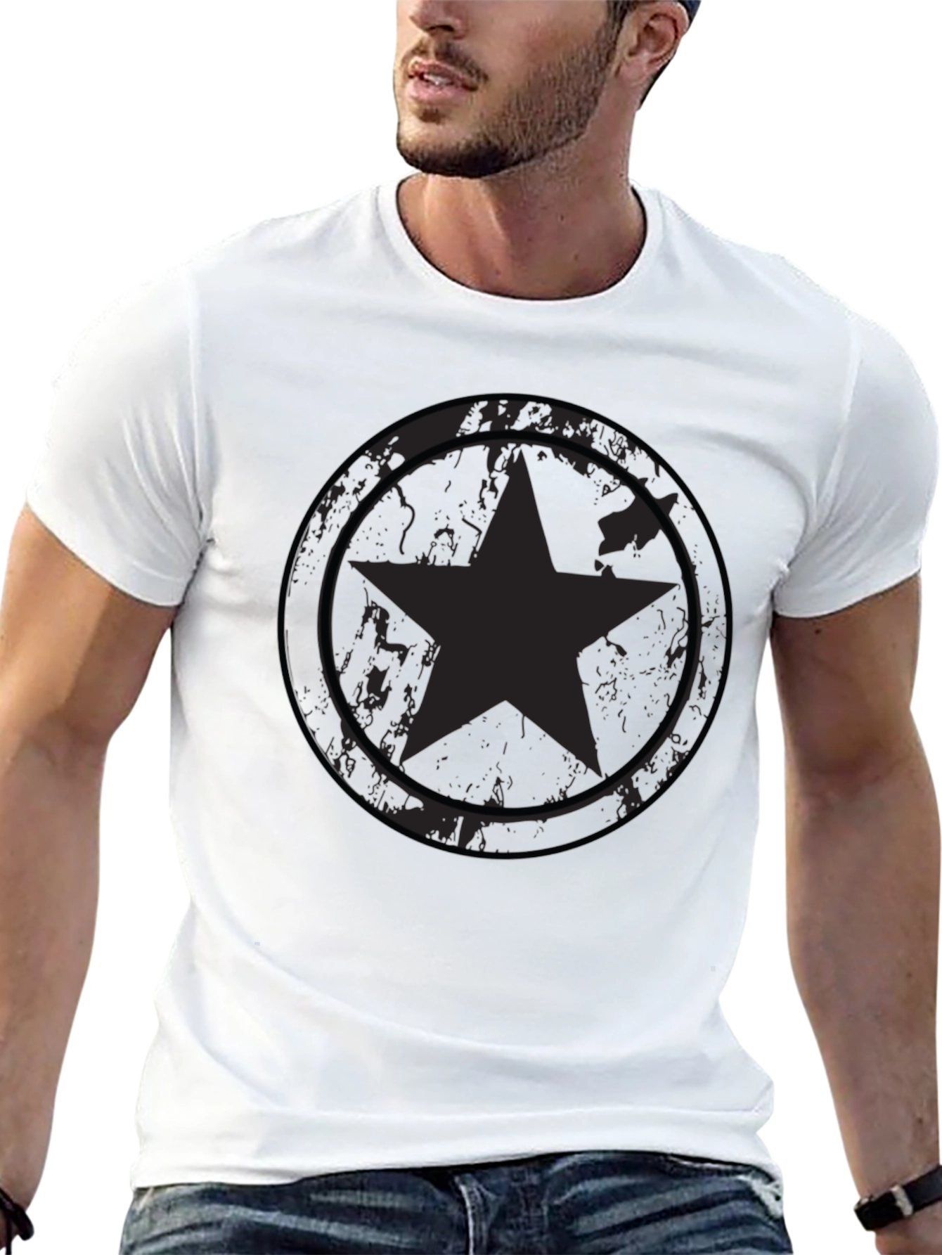 Star Shield Graphic Tee - Distressed Black