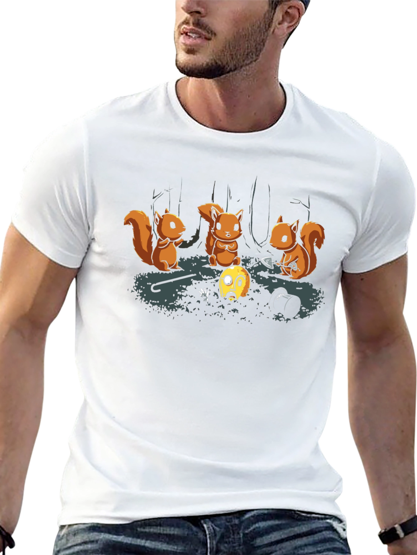 Squirrel Burial T-Shirt - Black Crew Neck Graphic Tee