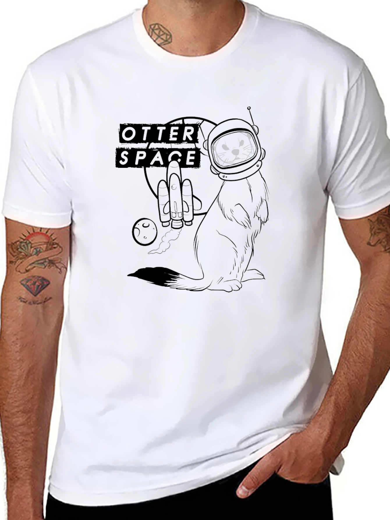 Otter Space Black T-Shirt - Astronaut Design