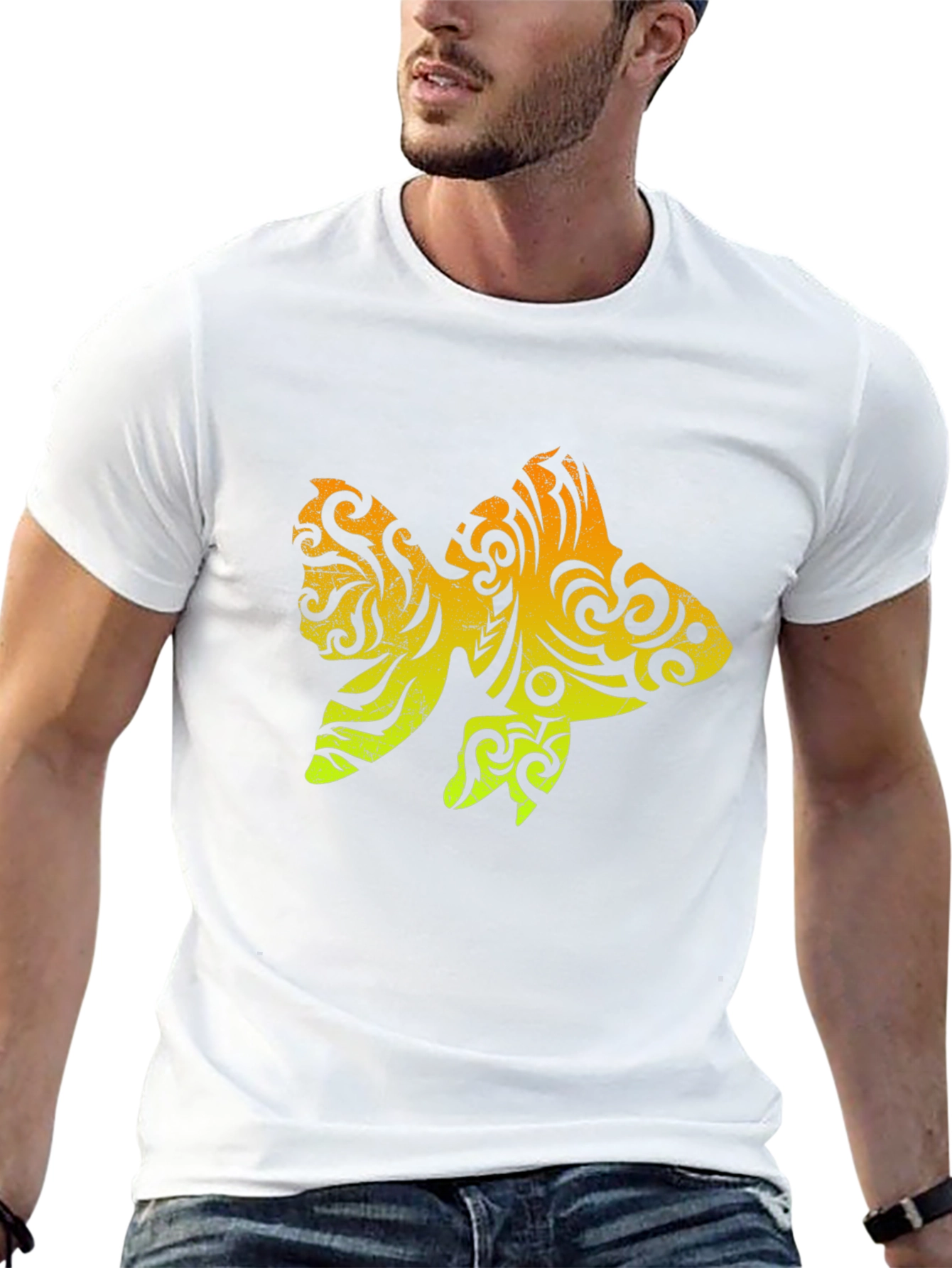 Tribal Goldfish Graphic Tee - Stylish Mens Black T-Shirt