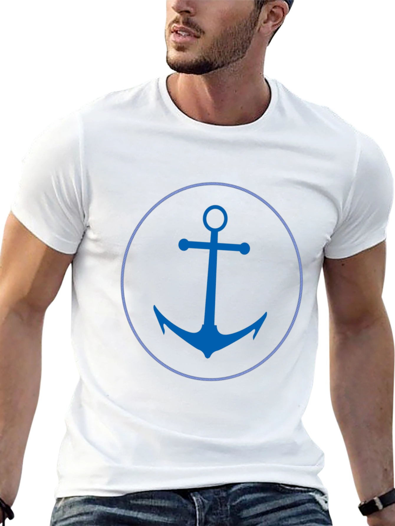 Nautical Anchor Graphic Tee - Black