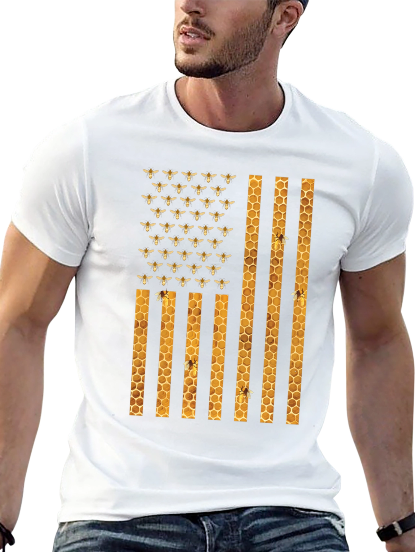 Honeybee American Flag Graphic T-Shirt