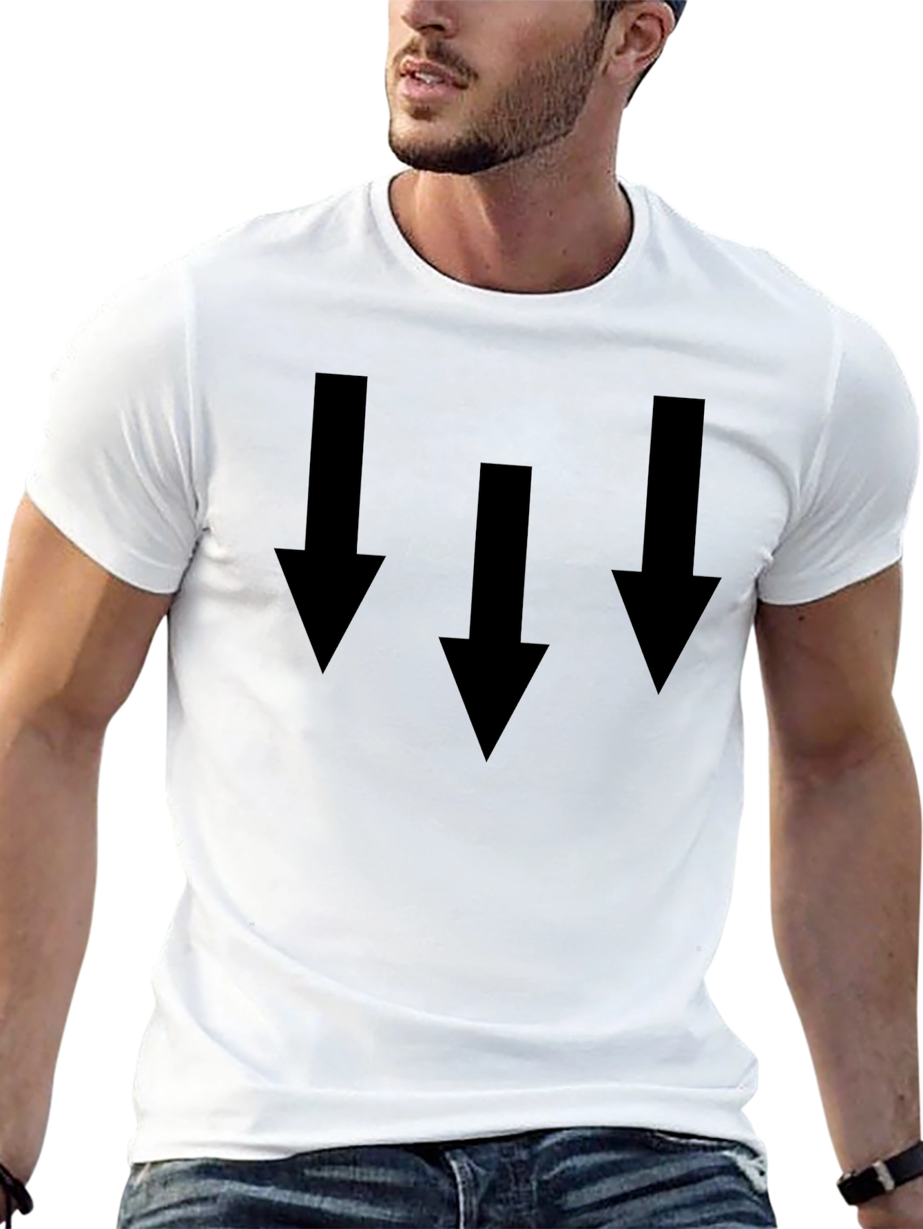 Mens Black T-Shirt with Triple Down Arrow Design