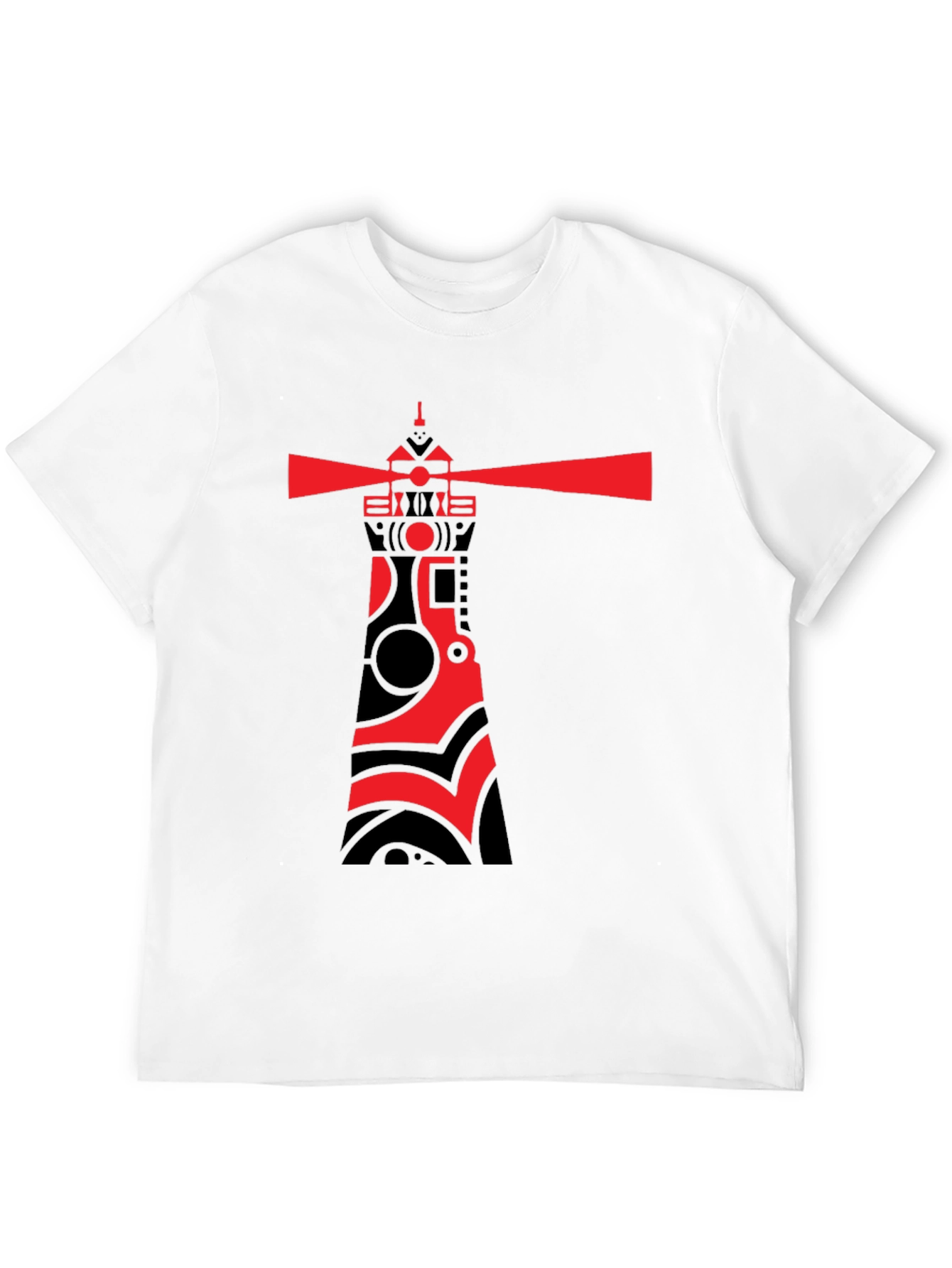 Red Lighthouse Graphic Tee - Stylish Black Cotton T-Shirt