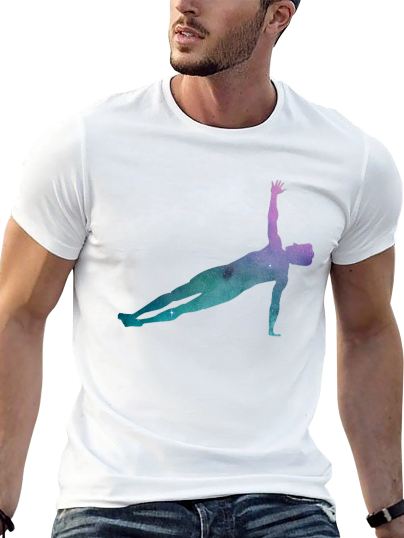 Yoga Pose Galaxy Print Black T-Shirt