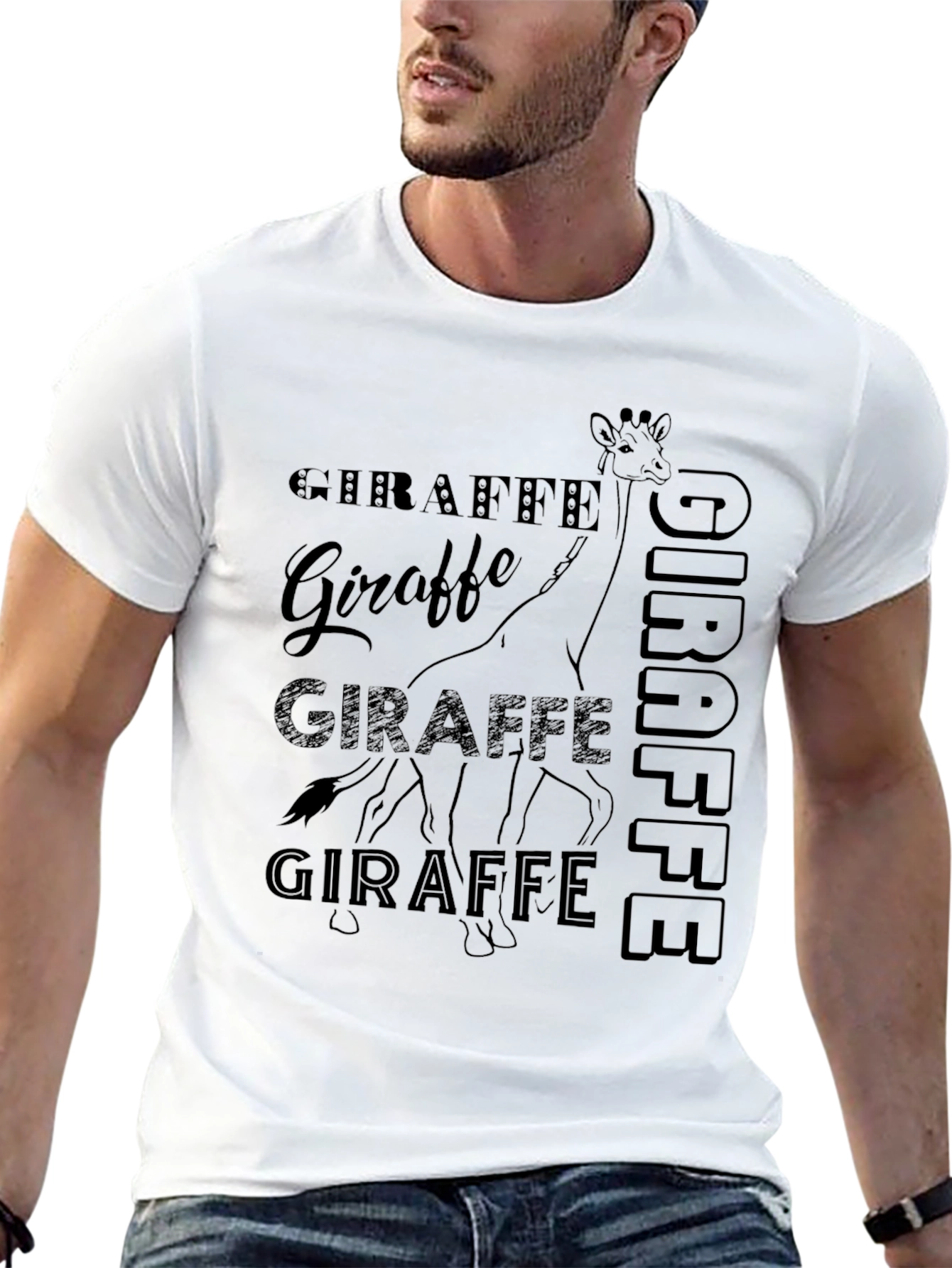 Giraffe Print Black Graphic Tee Shirt