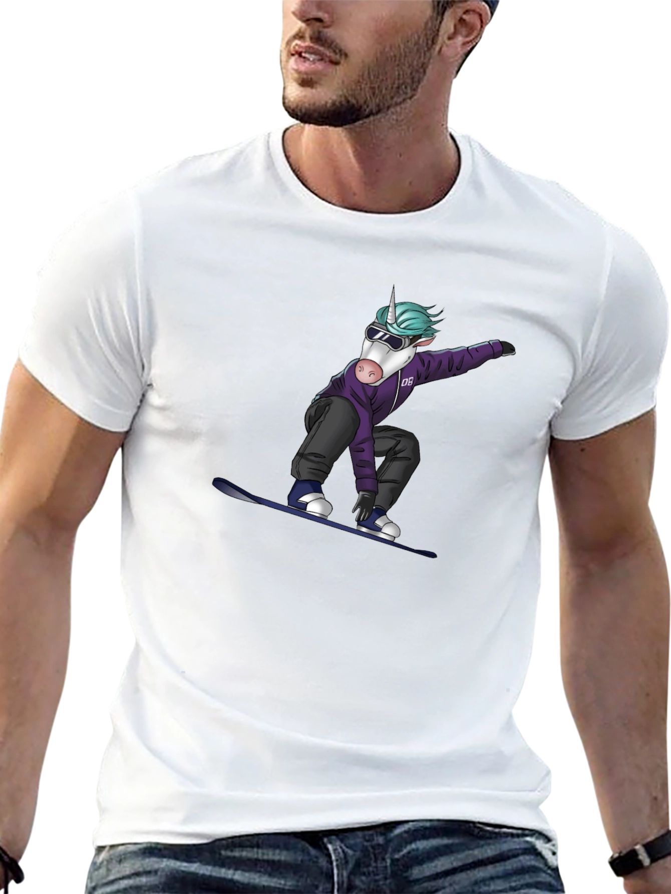 Unicorn Snowboarder Graphic Tee - Black
