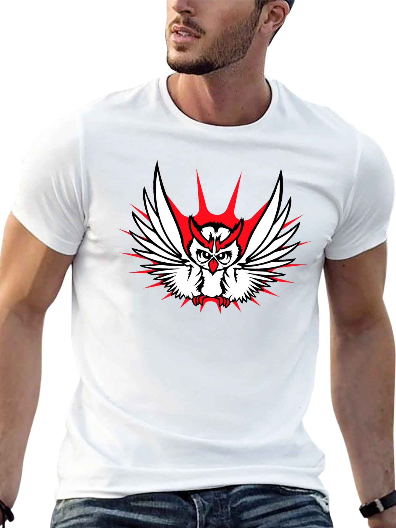 Owl Graphic Print Crew Neck T-Shirt