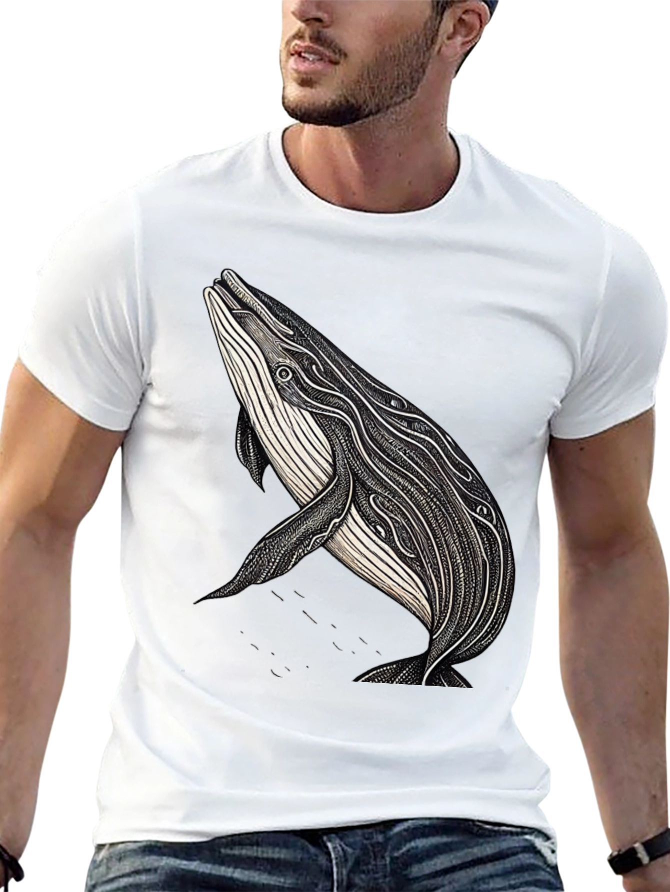 Whale Graphic Print Black T-Shirt