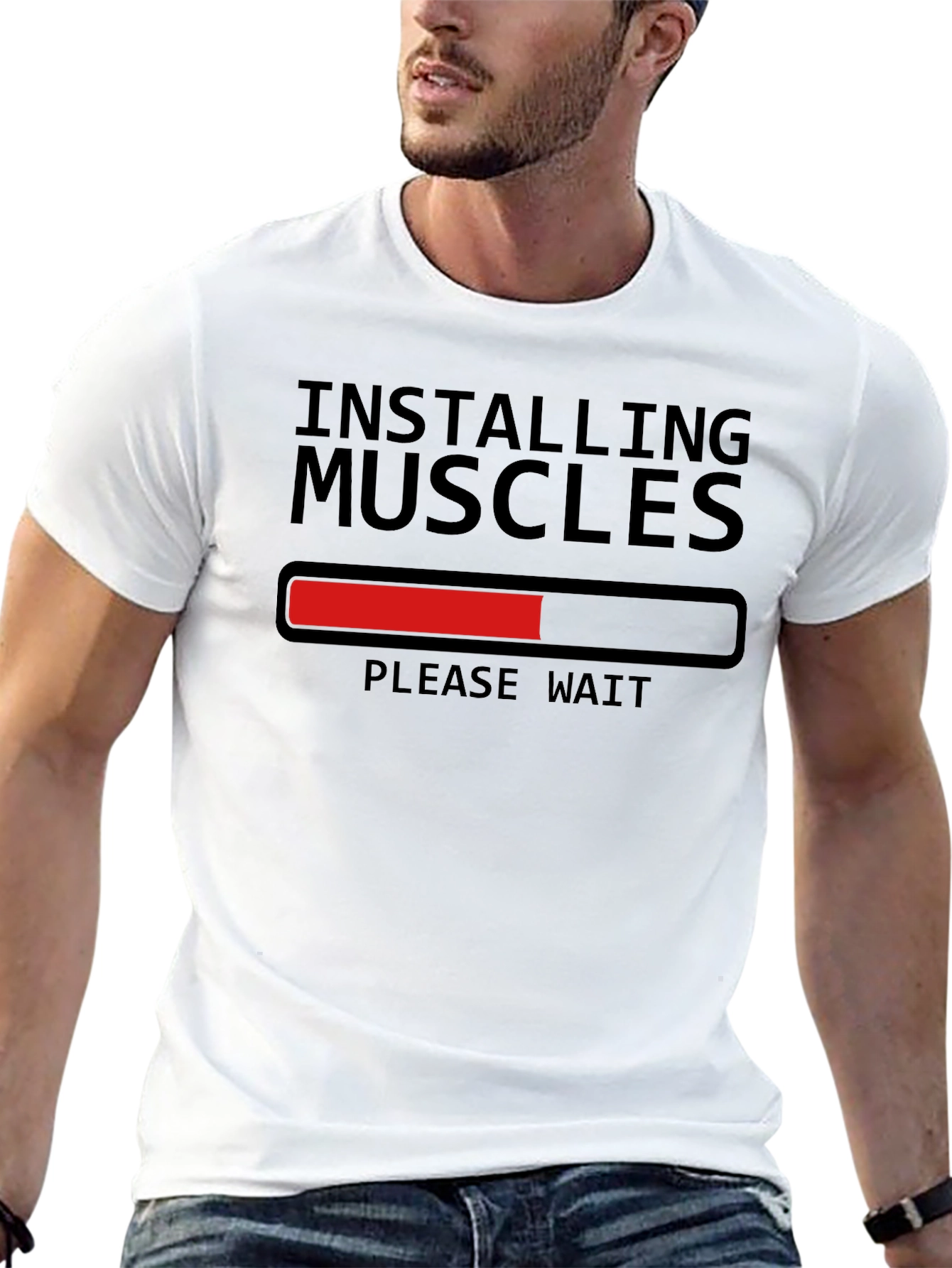 Installing Muscles T-Shirt Funny Gym Workout Tee