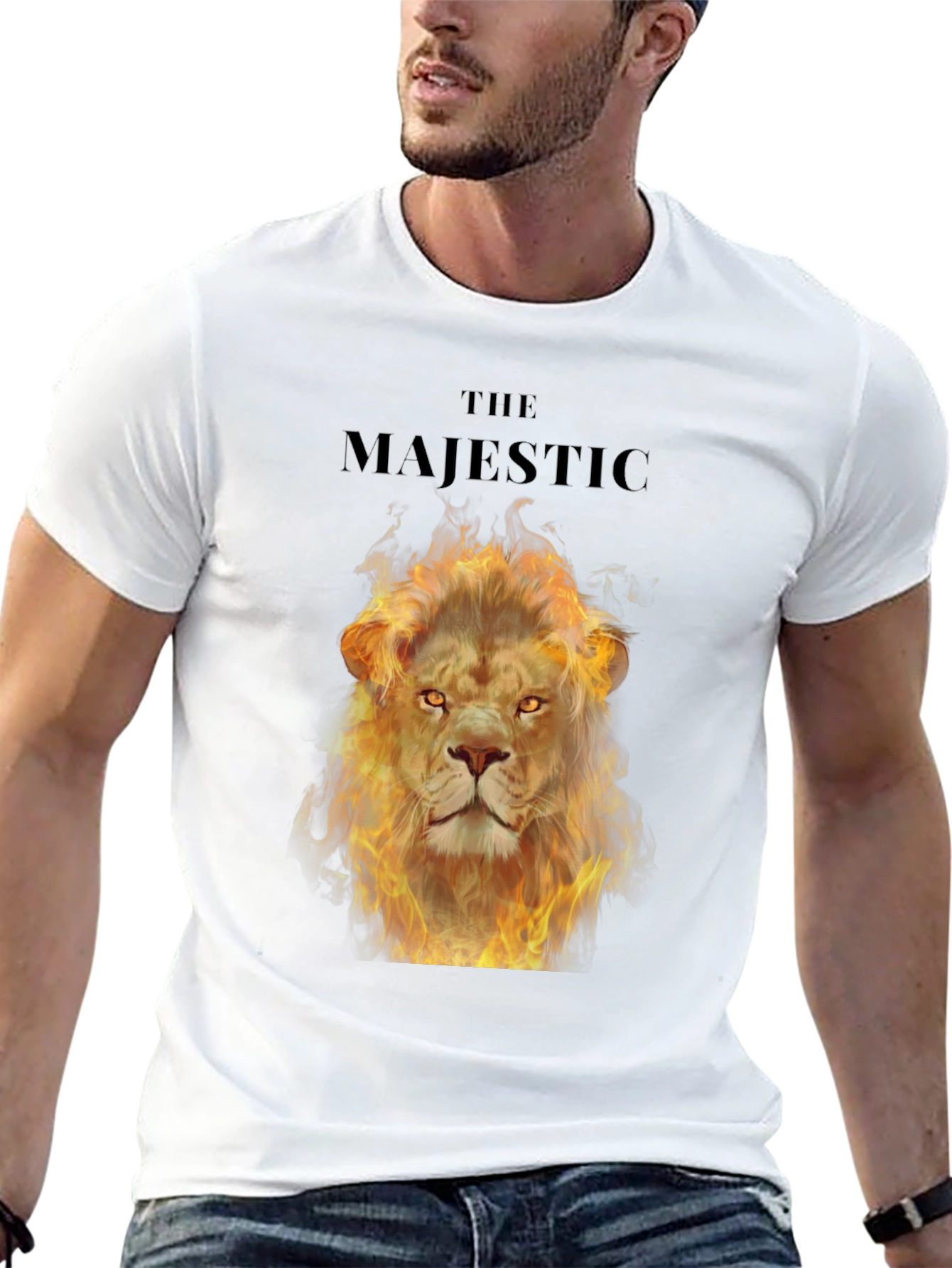 Majestic Fire Lion Graphic T-Shirt - Bold Black Tee