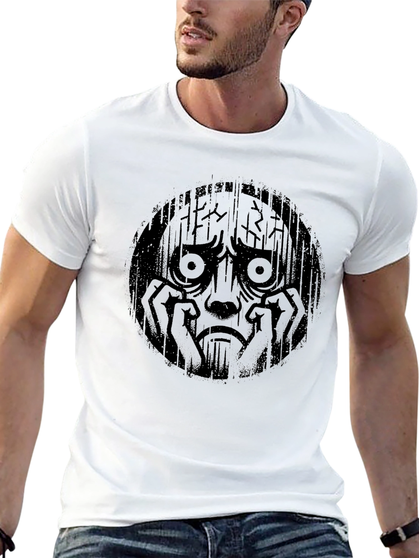 Distressed Expression Graphic Tee - Black
