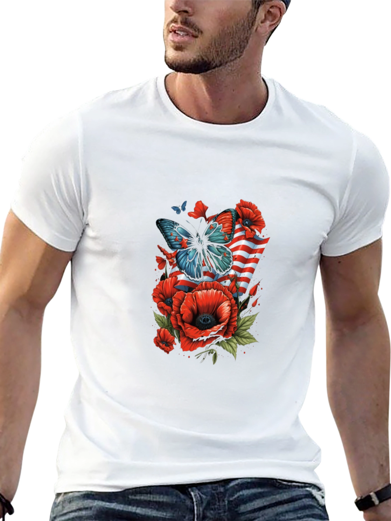 Patriotic Butterfly & Poppy Graphic Tee