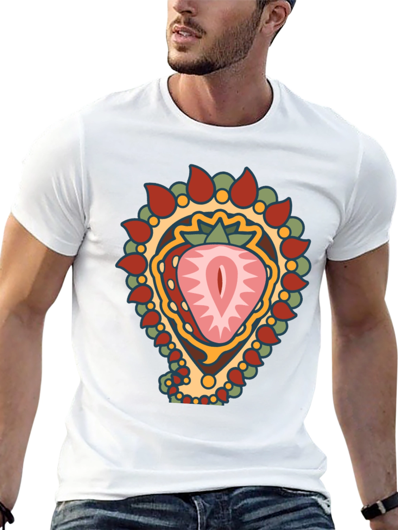 Strawberry Mandala Graphic Tee - Black Cotton Blend
