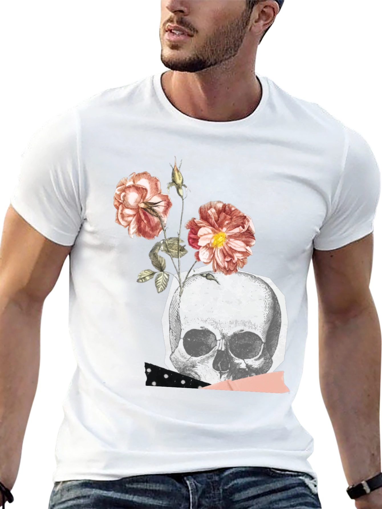 Skull & Roses Graphic Tee - Black Cotton Blend