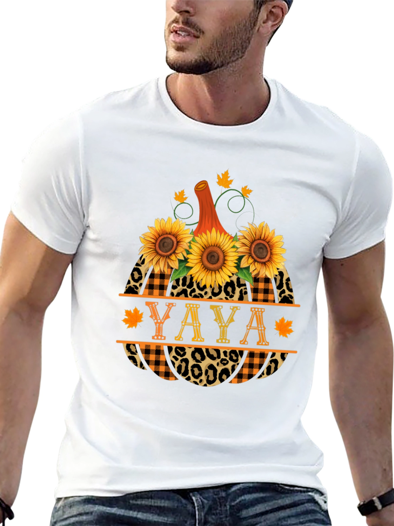 YAYA Pumpkin Sunflower Leopard Plaid T-Shirt