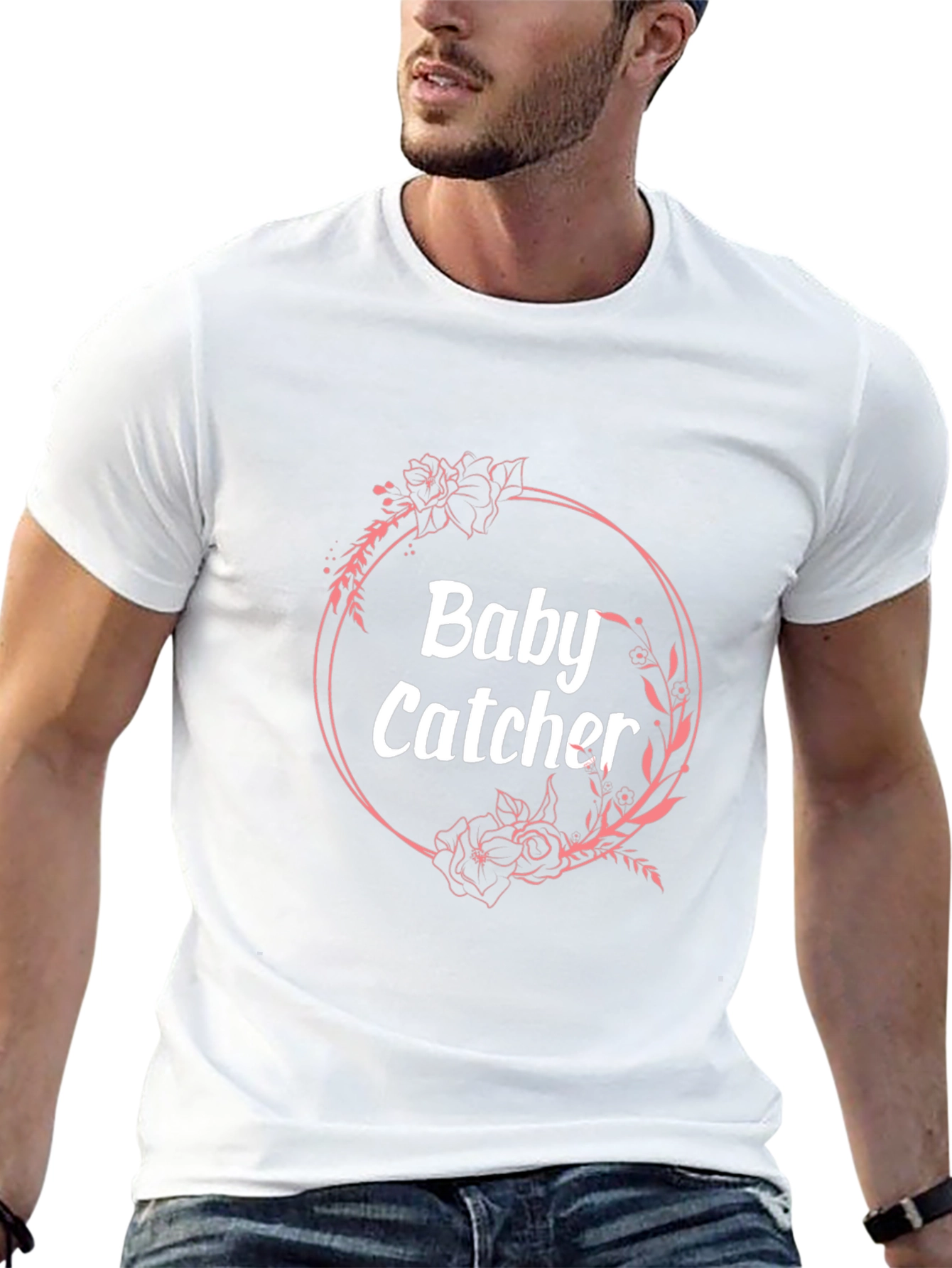 Baby Catcher Floral Wreath Graphic T-Shirt