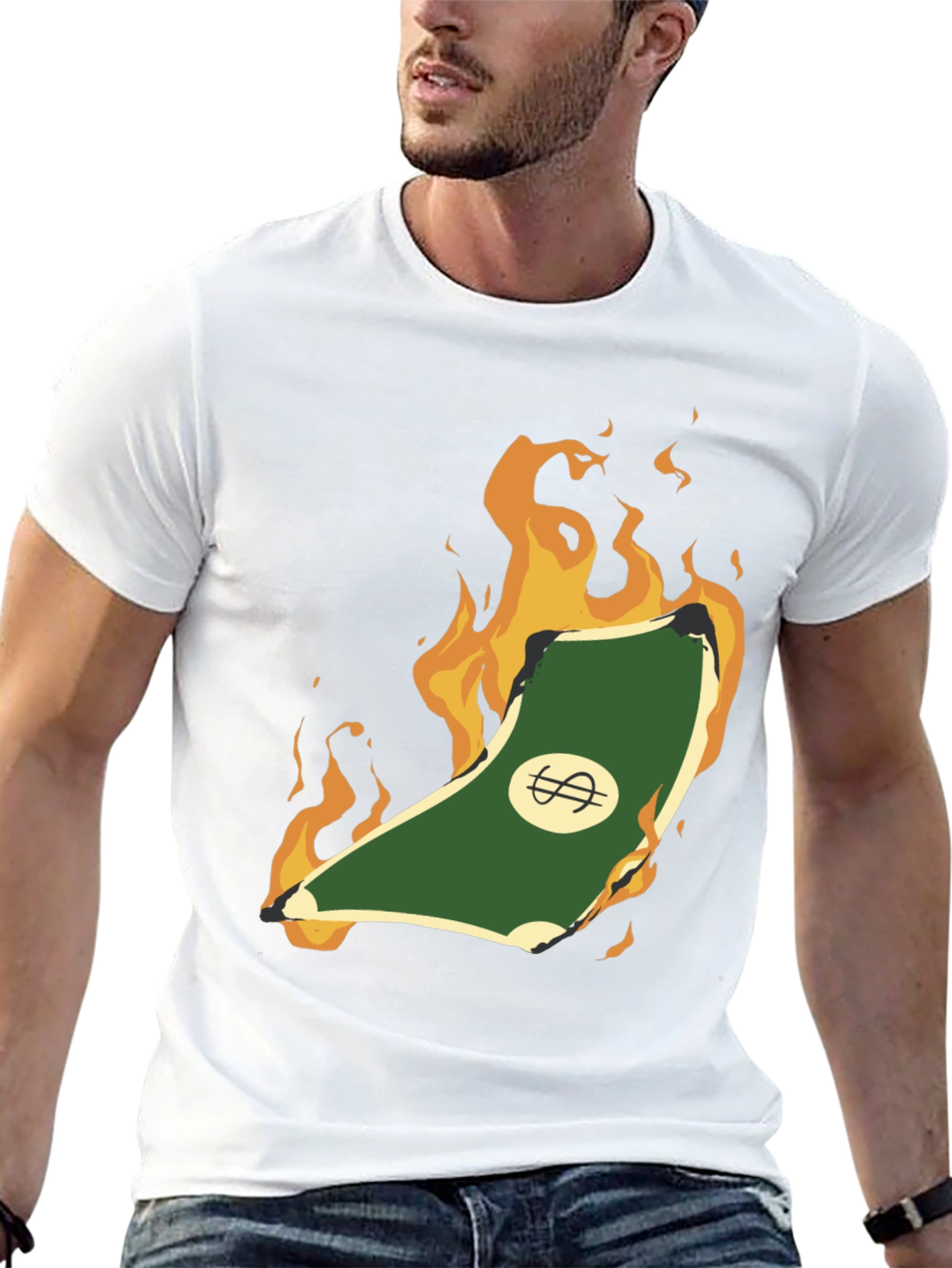 Burning Money Graphic Tee - Black Cotton Shirt