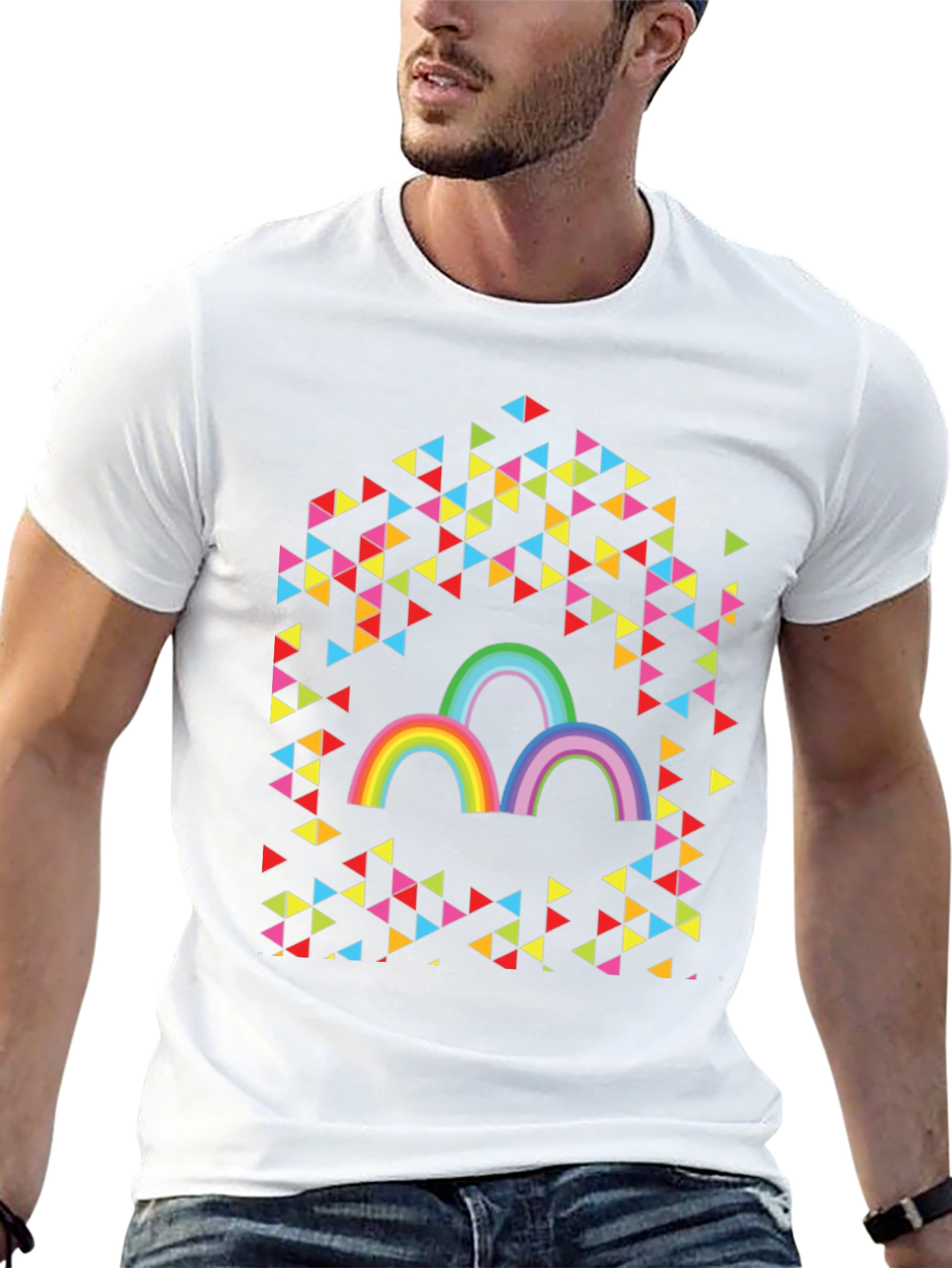 Rainbow Triangles Graphic Tee - Unisex Cotton T-Shirt