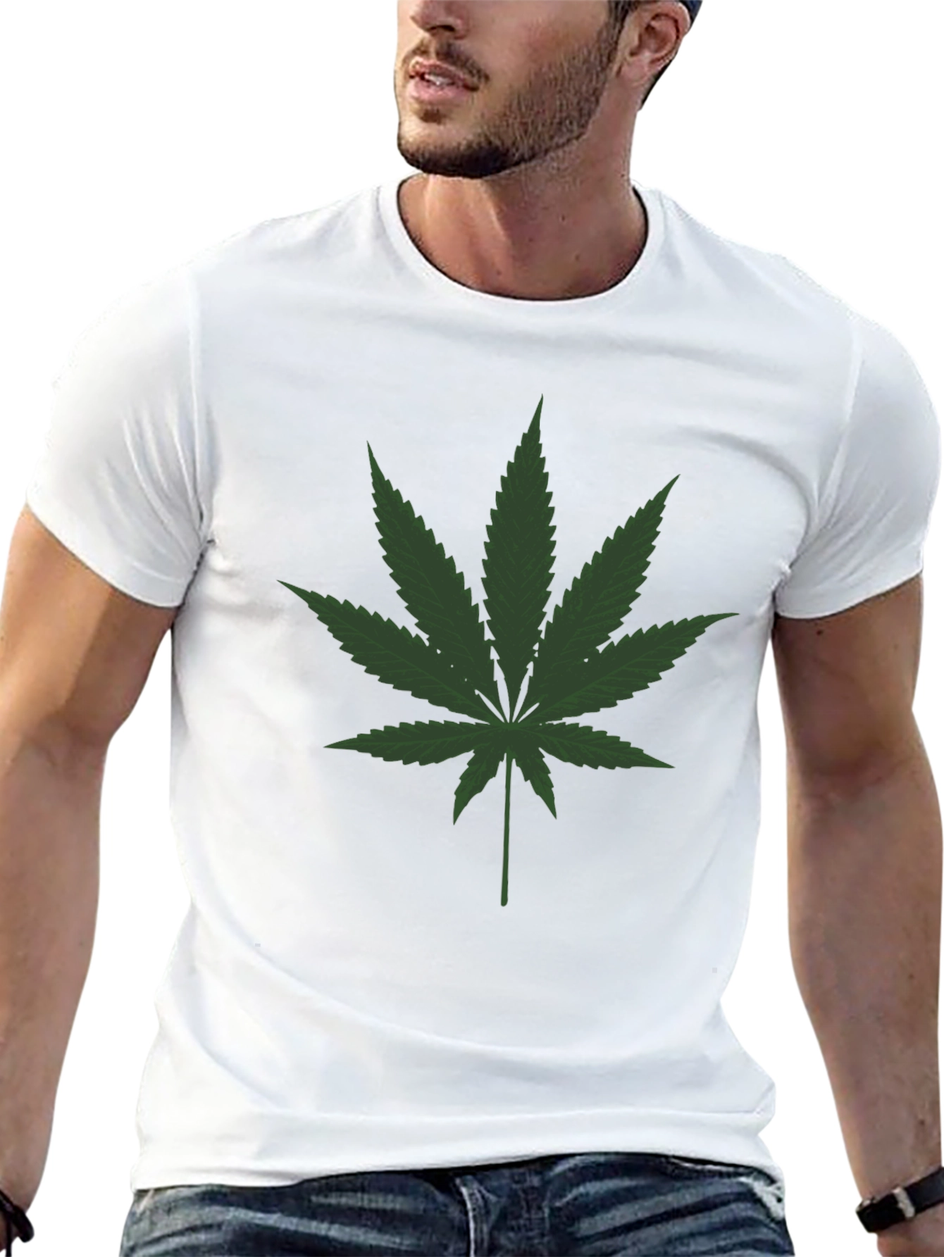 Cannabis Leaf Graphic Tee - Black Crew Neck T-Shirt