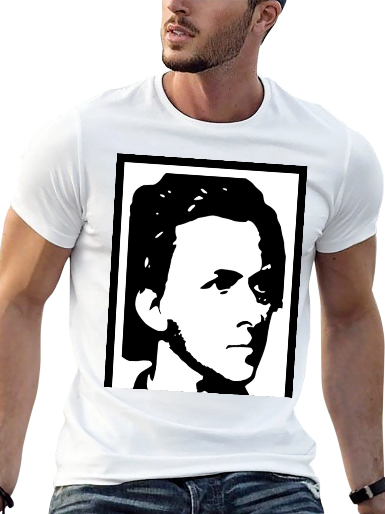 Black T-Shirt with Abstract Face Design