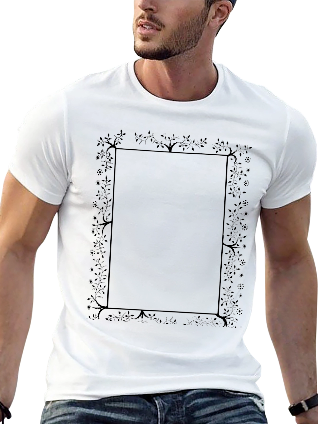 Floral Frame Graphic Black Tee