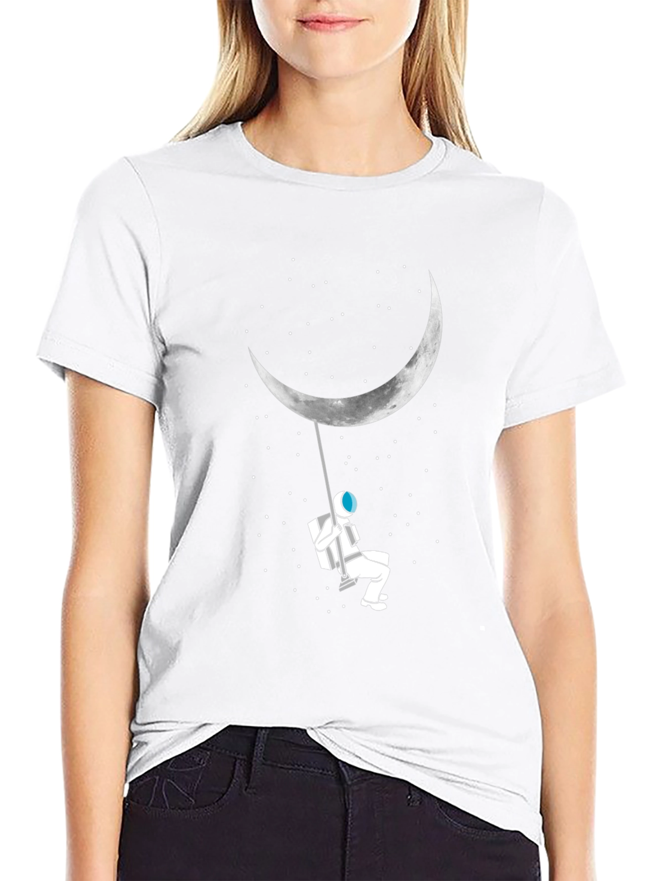 Moon Swing Astronaut Graphic Tee - Black Cotton T-Shirt