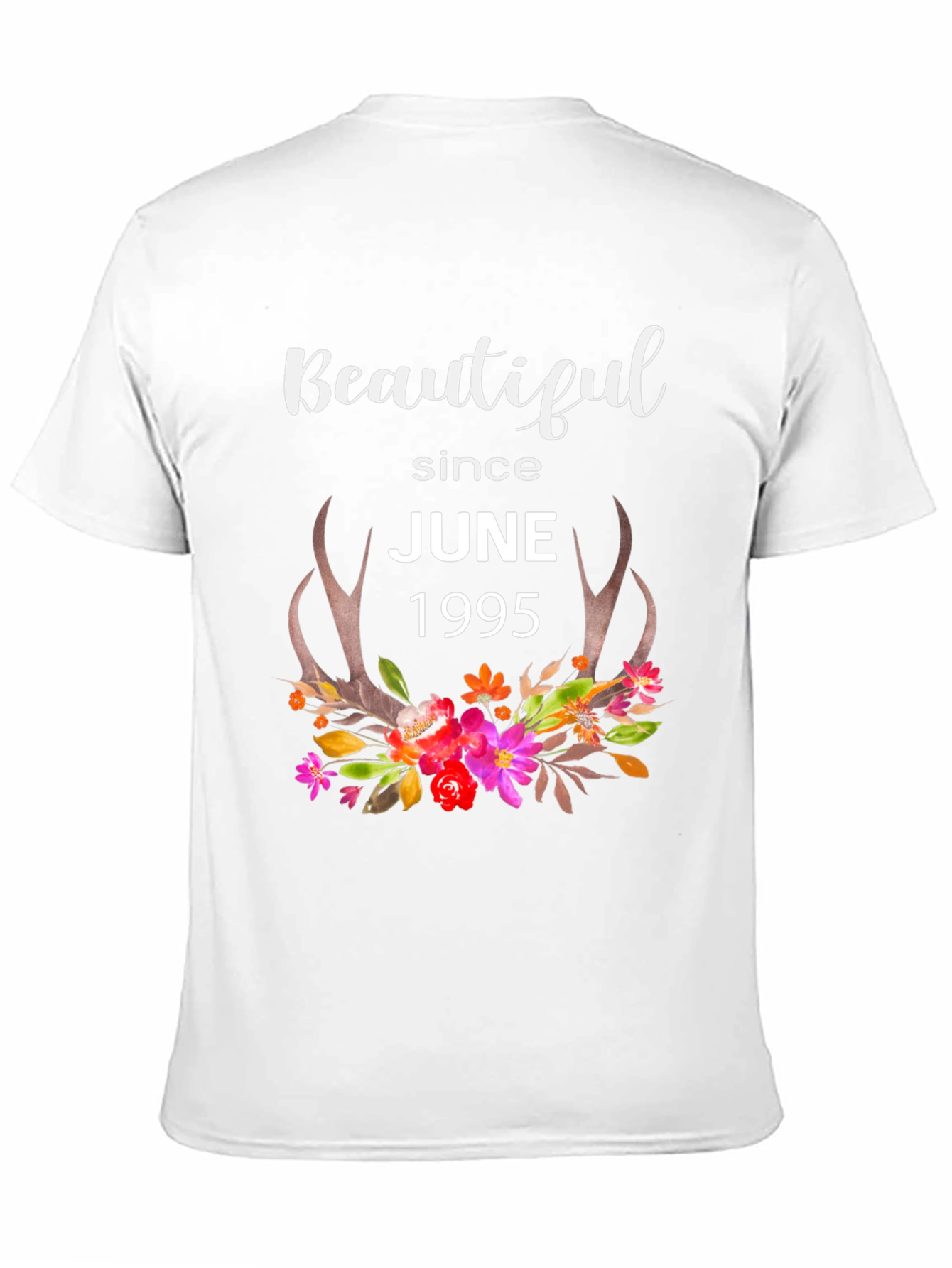 Beautiful Since June 1995 Floral Antler T-Shirt