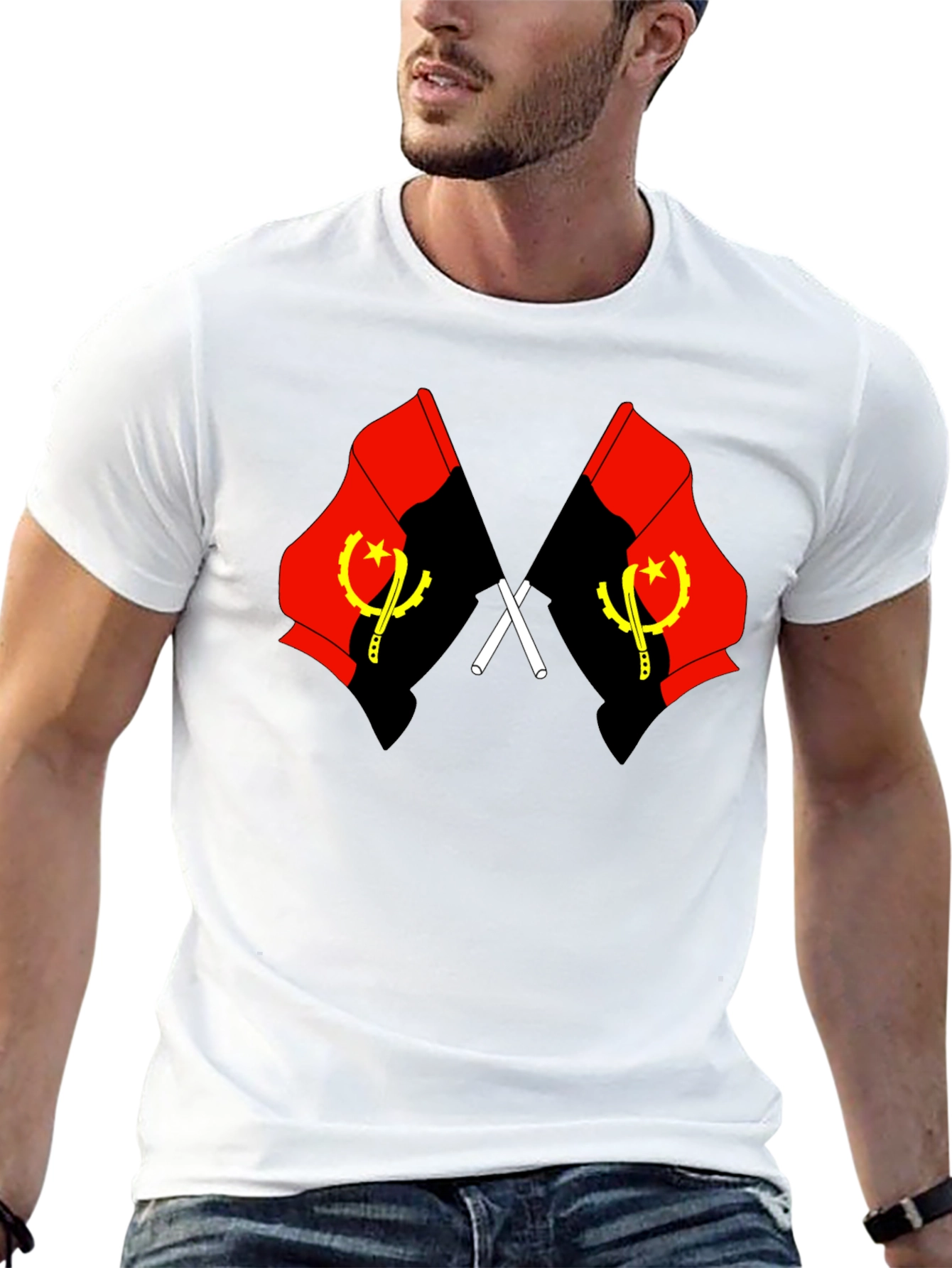 Angola Flag Graphic Tee - Black Cotton T-Shirt