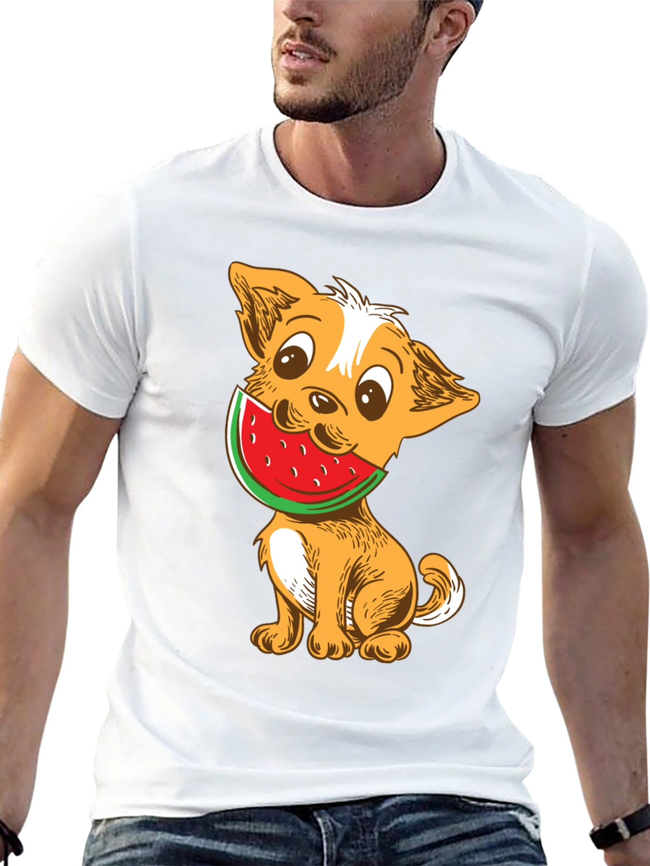 Dog with Watermelon Graphic T-Shirt