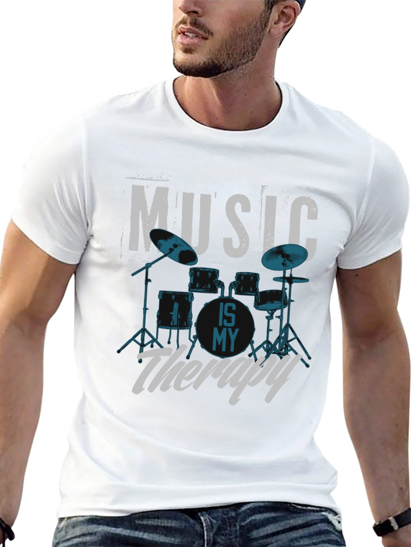 Music is My Therapy Drum Set Graphic T-Shirt