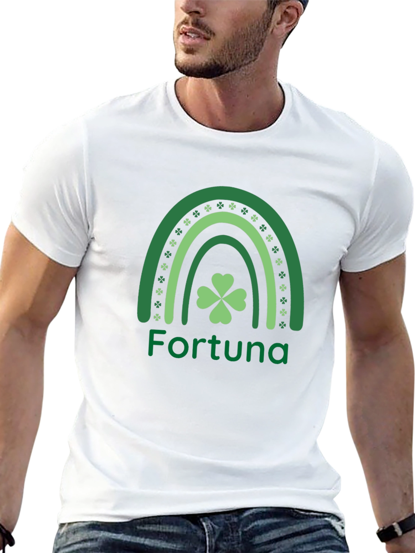 St. Patricks Day Fortuna Rainbow Clover Graphic Tee