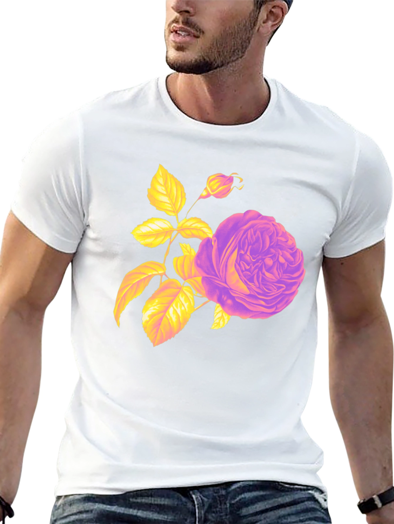 Floral Rose Graphic Tee - Black Cotton Blend