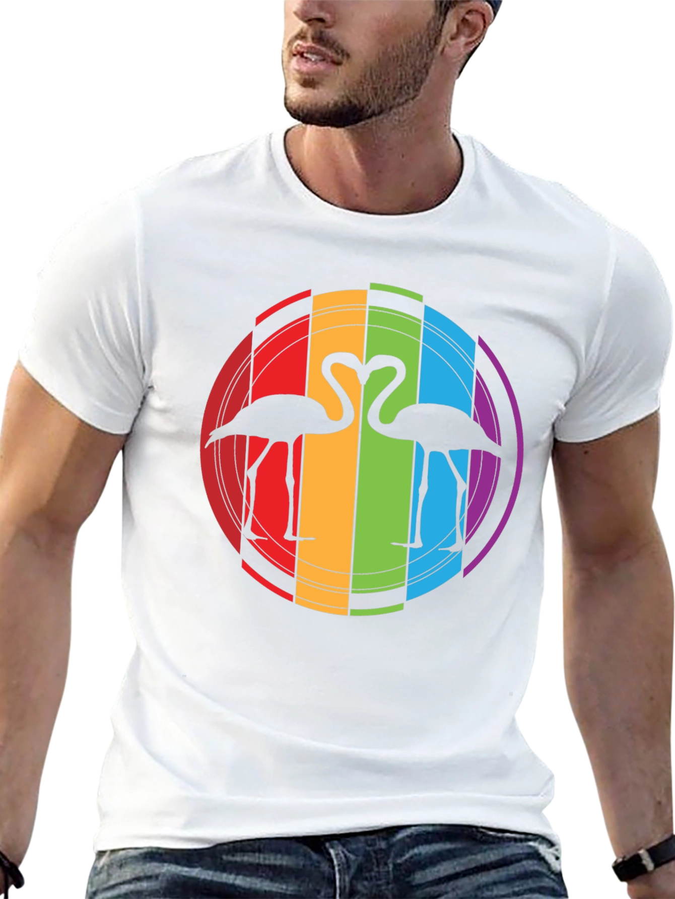 Rainbow Flamingo Heart Graphic Tee - Unisex
