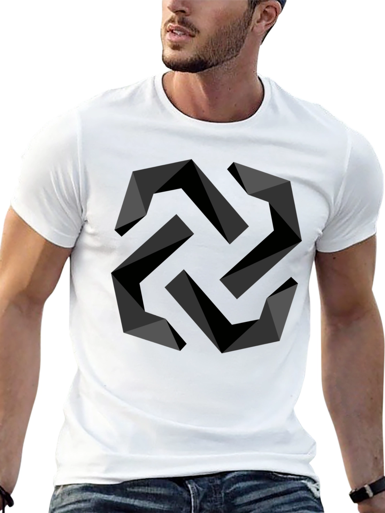 Geometric Swirl Black T-Shirt - Modern Design