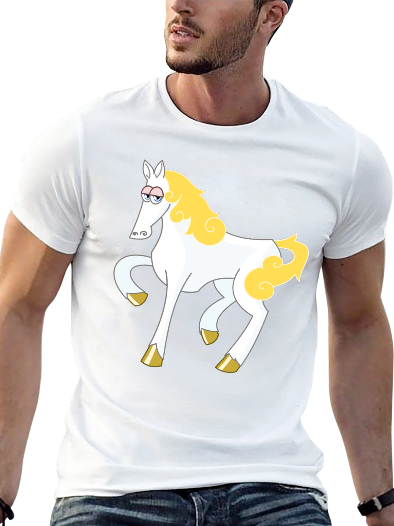 Cartoon Horse Graphic Tee - Black
